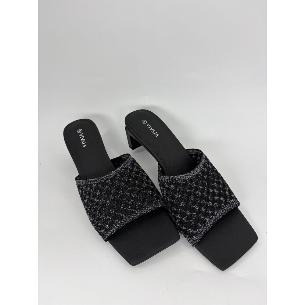 VIVAIA Juliet Square Toe Block Heel Mesh Slide Sandal Black Silver Sz 42 (10.5)